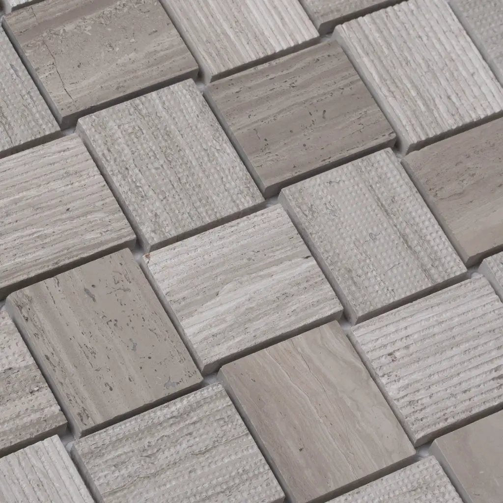 Wooden Grey 11x11 Polished Etched Brick Marble Mosaic Tile (5 pack, 4.13 sq ft/case) by Apollo Tile