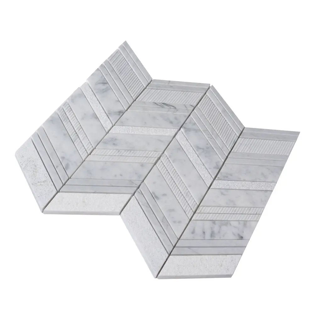 Gray White 13x13 Polished Etched Herringbone Bianco Carrara Marble Mosaic Tile (5 pack, 6.09 sq ft/case) by Apollo Tile