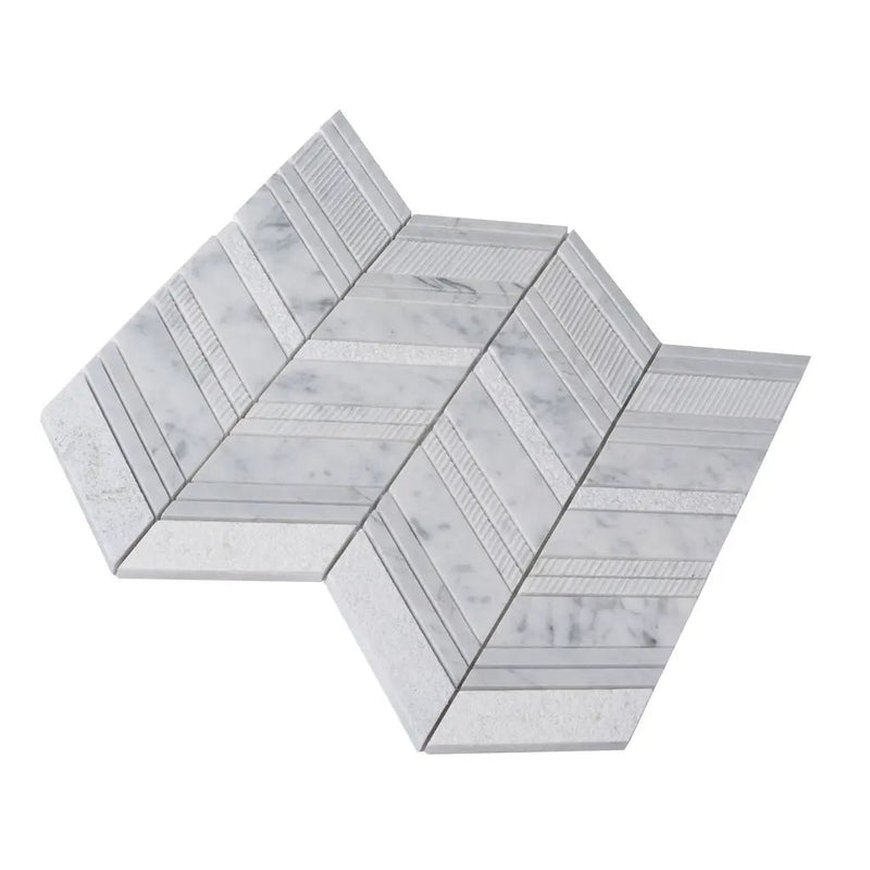 Gray White 13x13 Polished Etched Herringbone Bianco Carrara Marble Mosaic Tile (5 pack, 6.09 sq ft/case) by Apollo Tile