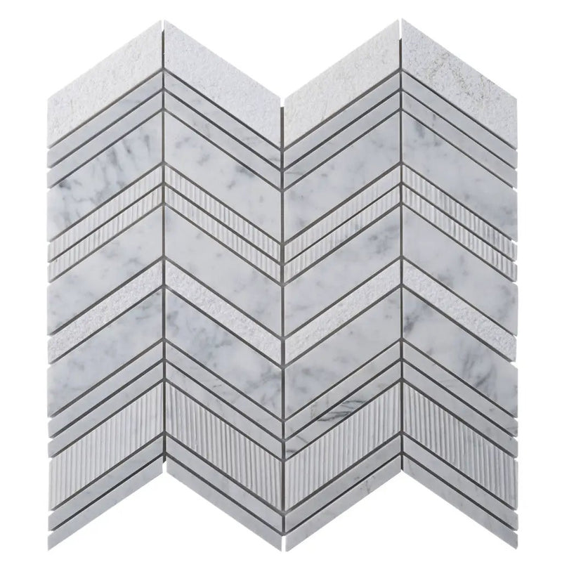 Gray White 13x13 Polished Etched Herringbone Bianco Carrara Marble Mosaic Tile (5 pack, 6.09 sq ft/case) by Apollo Tile