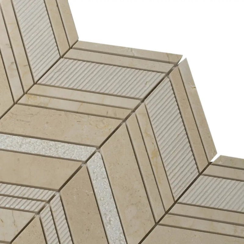 Beige 13x13 Polished Etched Herringbone Crema Marfil Marble Mosaic Tile (5 pack, 6.09 sq ft/case) by Apollo Tile