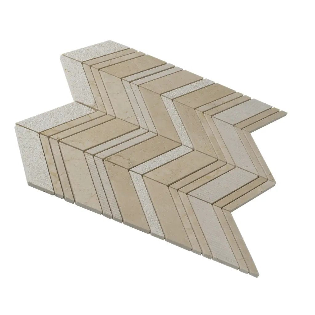 Beige 13x13 Polished Etched Herringbone Crema Marfil Marble Mosaic Tile (5 pack, 6.09 sq ft/case) by Apollo Tile