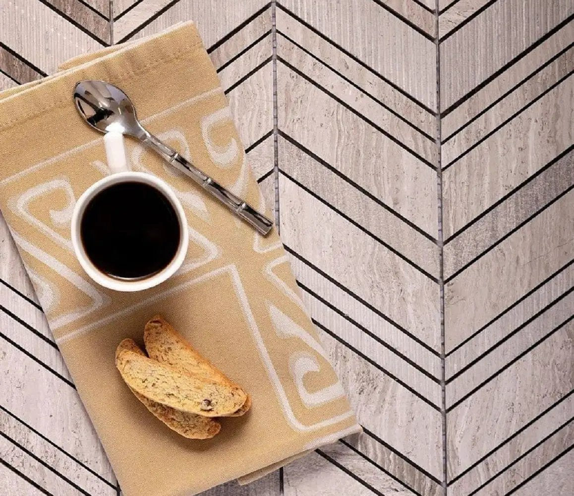 Wooden Grey 13x13 Polished Etched Herringbone Marble Mosaic Tile (5 pack, 6.09 sq ft/case) by Apollo Tile