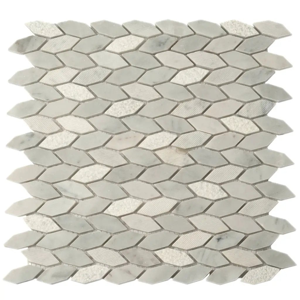 White Gray 12x12 Polished Etched Hexagon Bianco Carrara Marble Mosaic Tile (5 pack, 4.92 sq ft/case) by Apollo Tile