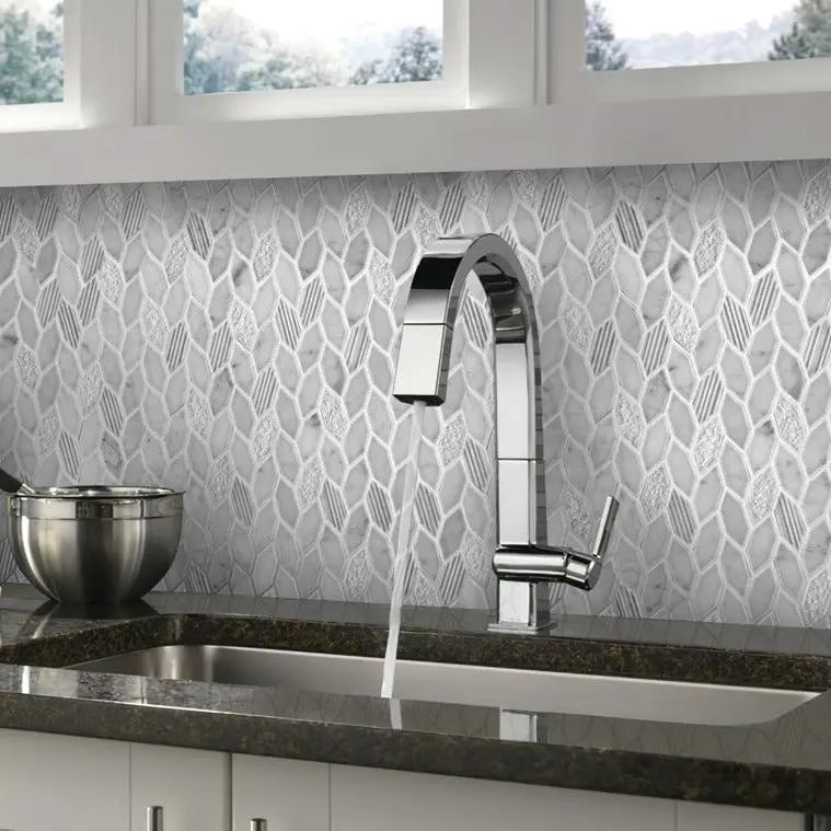 White Gray 12x12 Polished Etched Hexagon Bianco Carrara Marble Mosaic Tile (5 pack, 4.92 sq ft/case) by Apollo Tile