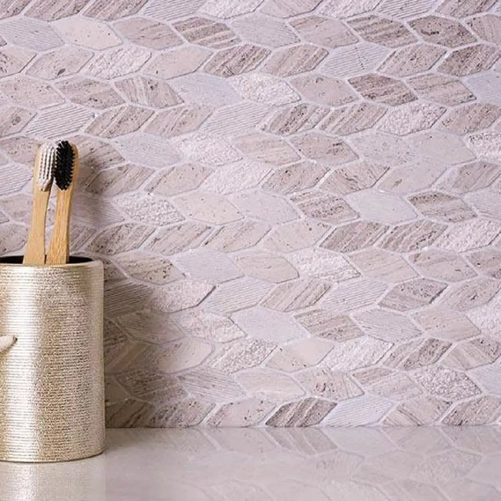 Beige 12x12 Etched Polished Crema Marfil Marble Mosaic Tile (5 pack, 4.92 sq ft/case) by Apollo Tile