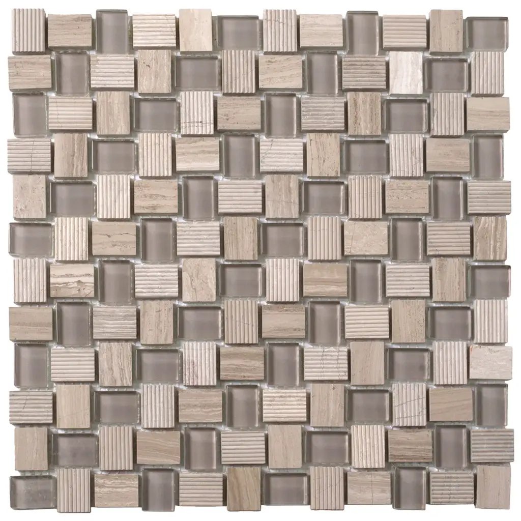 Wooden Grey Glass 12x12 Polished Etched Brick Marble Mosaic Tile (5 pack, 4.83 sq ft/case) by Apollo Tile
