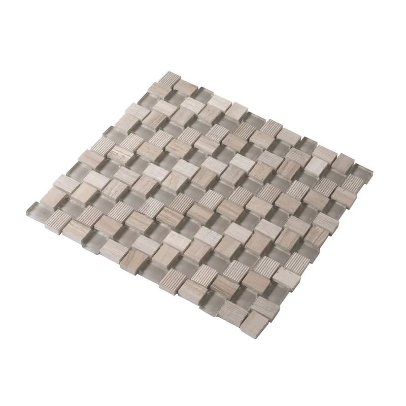 Wooden Grey Glass 12x12 Polished Etched Brick Marble Mosaic Tile (5 pack, 4.83 sq ft/case) by Apollo Tile