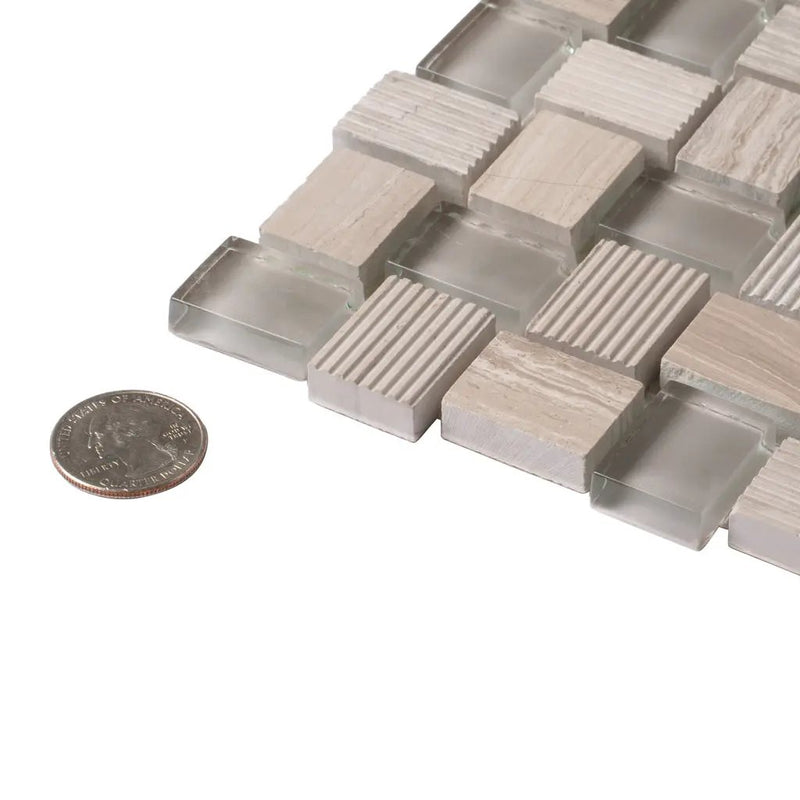 Wooden Grey Glass 12x12 Polished Etched Brick Marble Mosaic Tile (5 pack, 4.83 sq ft/case) by Apollo Tile