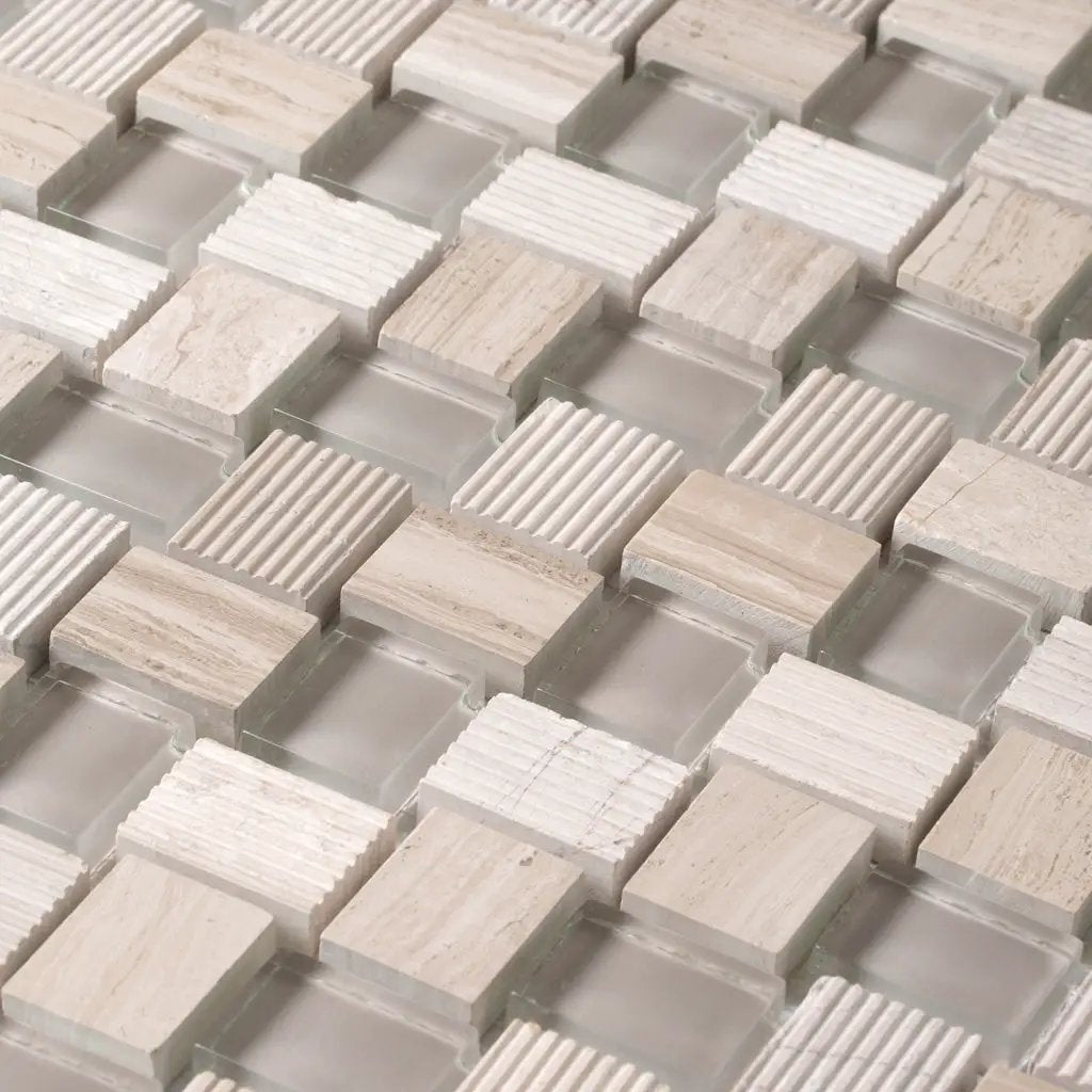 Wooden Grey Glass 12x12 Polished Etched Brick Marble Mosaic Tile (5 pack, 4.83 sq ft/case) by Apollo Tile
