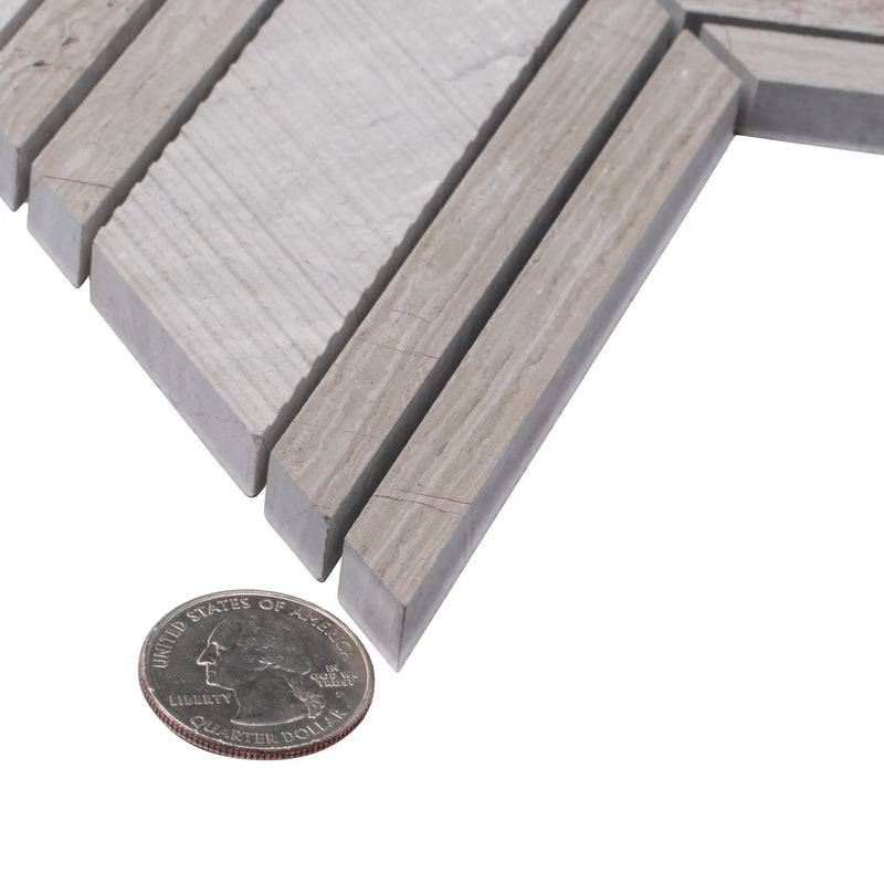 Wooden Grey 13x13 Polished Etched Herringbone Marble Mosaic Tile (5 pack, 6.09 sq ft/case) by Apollo Tile