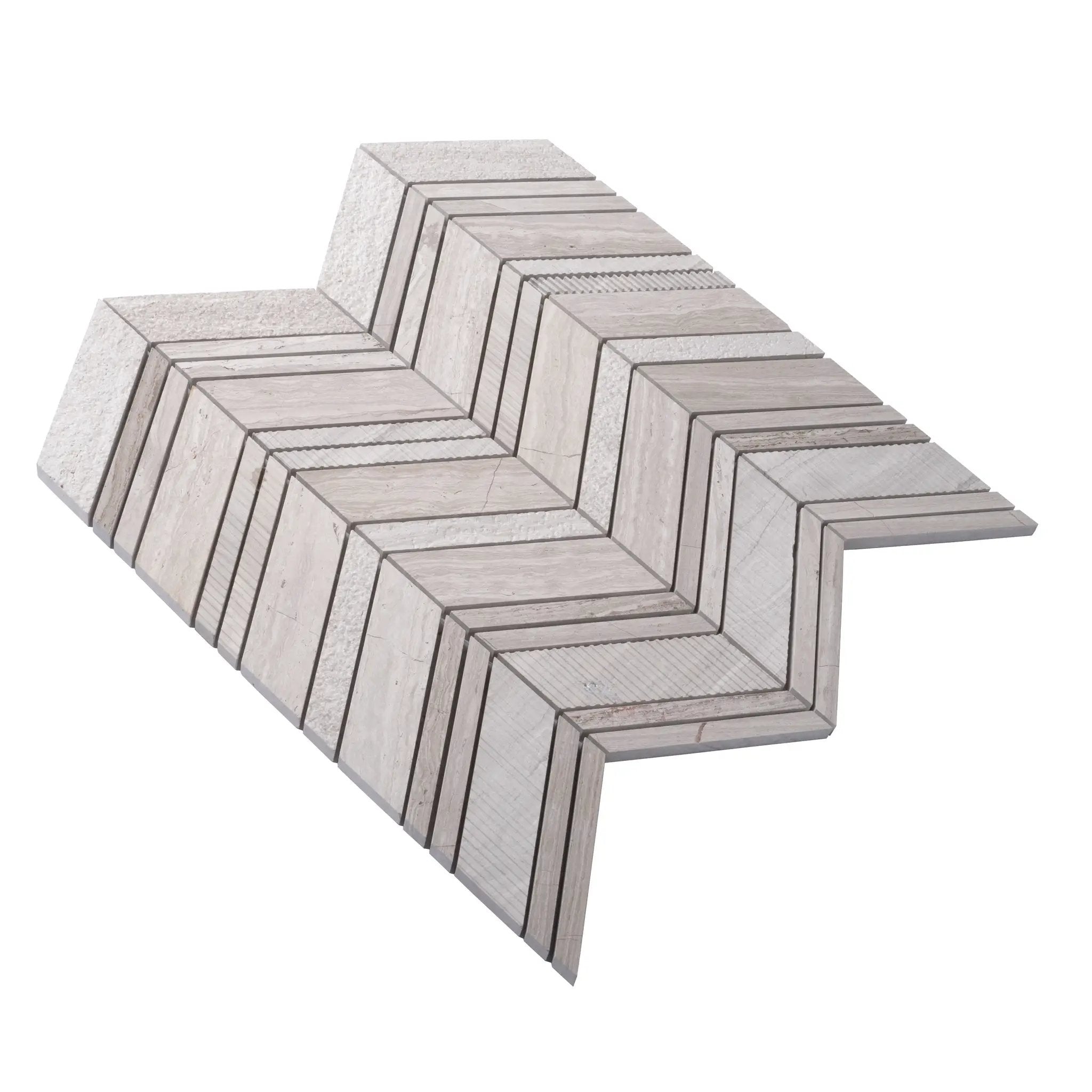 Wooden Grey 13x13 Polished Etched Herringbone Marble Mosaic Tile (5 pack, 6.09 sq ft/case) by Apollo Tile
