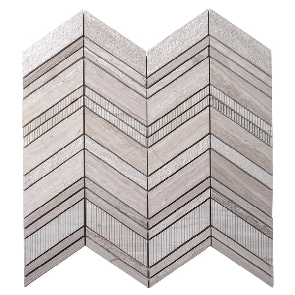 Wooden Grey 13x13 Polished Etched Herringbone Marble Mosaic Tile (5 pack, 6.09 sq ft/case), photo 2 of 7