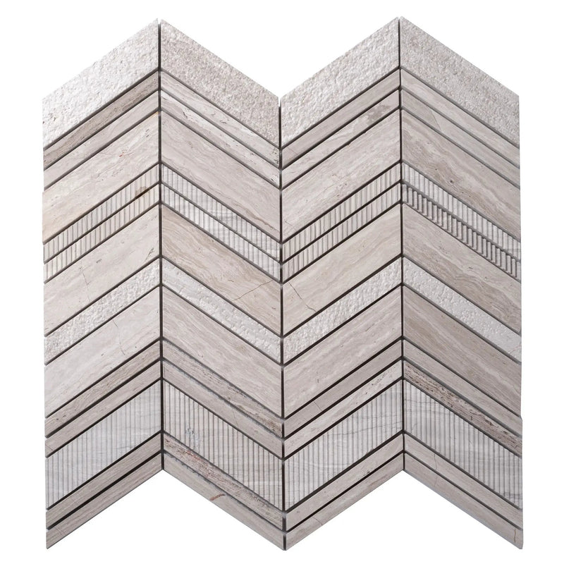 Wooden Grey 13x13 Polished Etched Herringbone Marble Mosaic Tile (5 pack, 6.09 sq ft/case) by Apollo Tile
