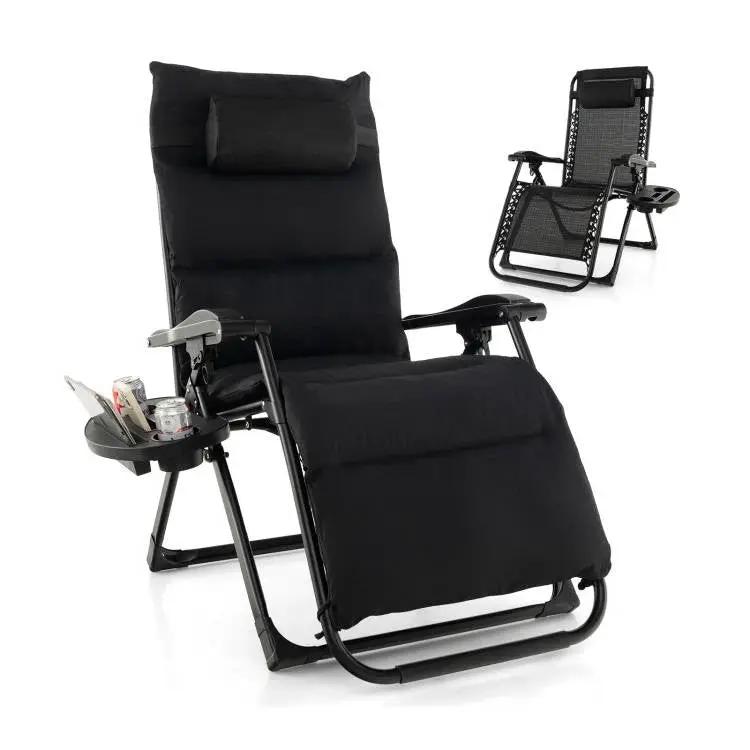 Black Zero Gravity Adjustable Lounge Chair Removable Cushion Cup Holder Tray by HomePacific