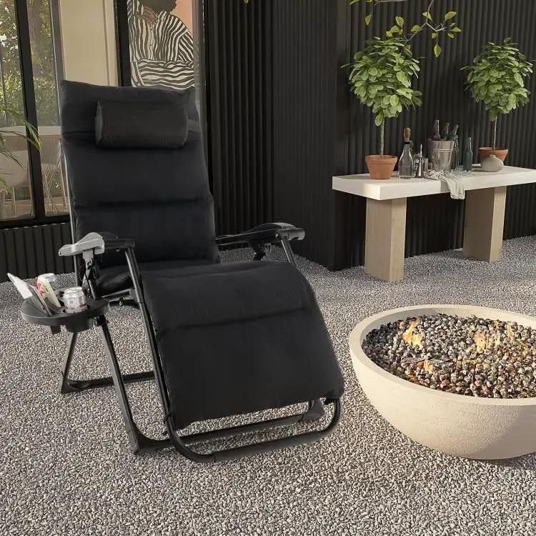 Black Zero Gravity Adjustable Lounge Chair Removable Cushion Cup Holder Tray by HomePacific