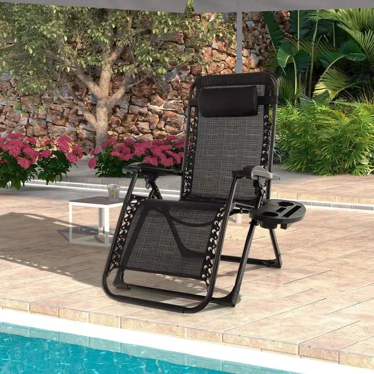 Black Zero Gravity Adjustable Lounge Chair Removable Cushion Cup Holder Tray by HomePacific