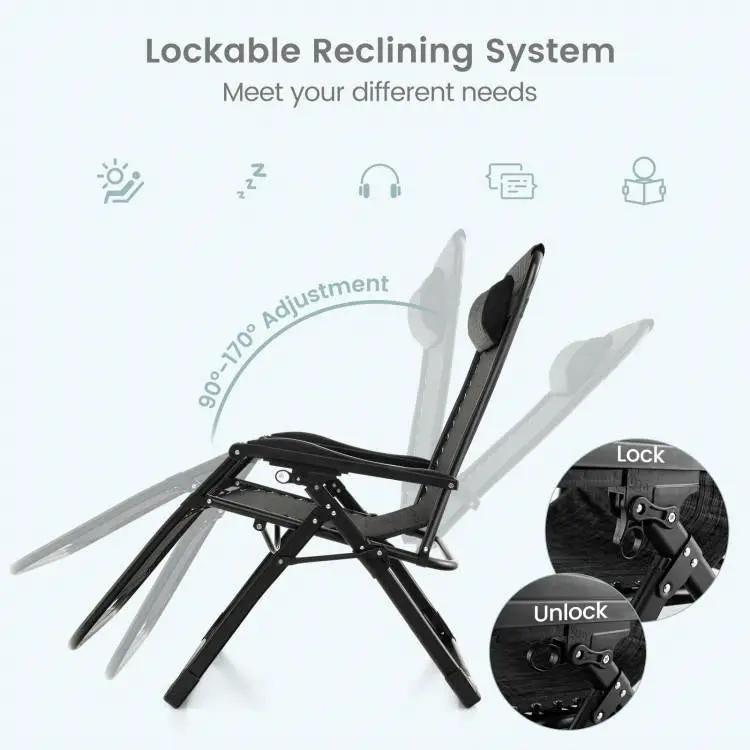 Black Zero Gravity Adjustable Lounge Chair Removable Cushion Cup Holder Tray by HomePacific