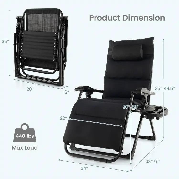 Black Zero Gravity Adjustable Lounge Chair Removable Cushion Cup Holder Tray by HomePacific