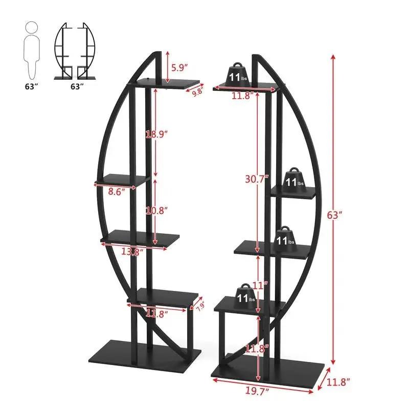 Set of 2 - Symmetrical Modern Black Metal Wood 10-Shelf Plant Stand by HomePacific