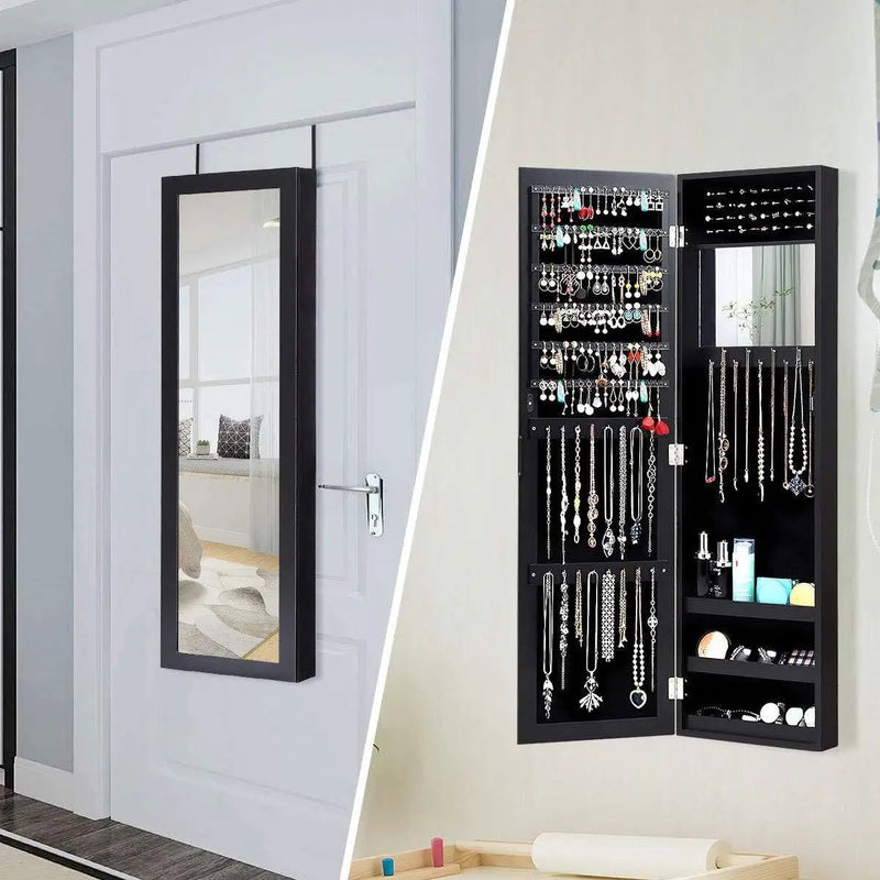 2-in-1 Black Wall or Door Mounted Jewelry Organizer Full Length Mirror by HomePacific