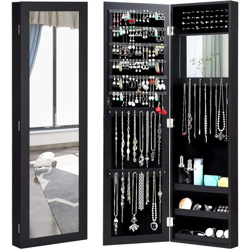 2-in-1 Black Wall or Door Mounted Jewelry Organizer Full Length Mirror by HomePacific
