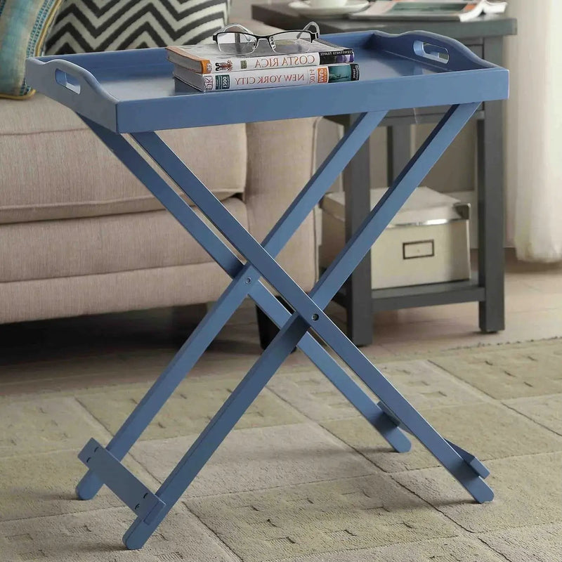 Folding TV Tray Bedside Table in Blue Wood Finish by HomePacific