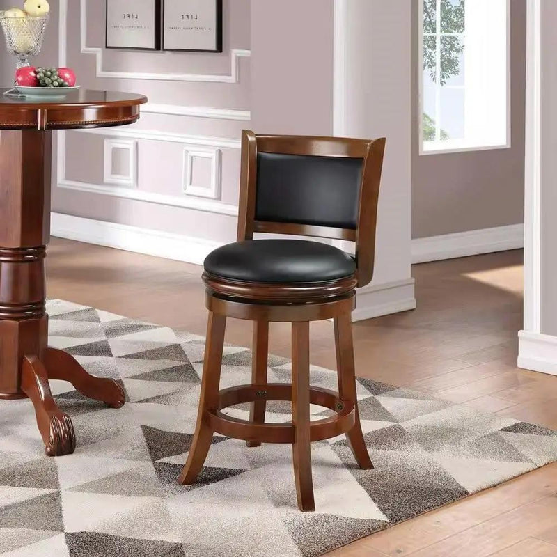 Counter Height Barstool in Cherry Wood Finish with Black Padded Swivel Seat by HomePacific