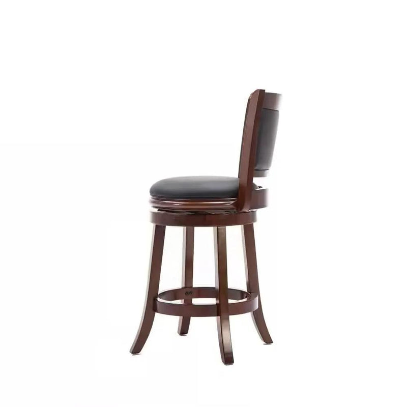 Counter Height Barstool in Cherry Wood Finish with Black Padded Swivel Seat by HomePacific