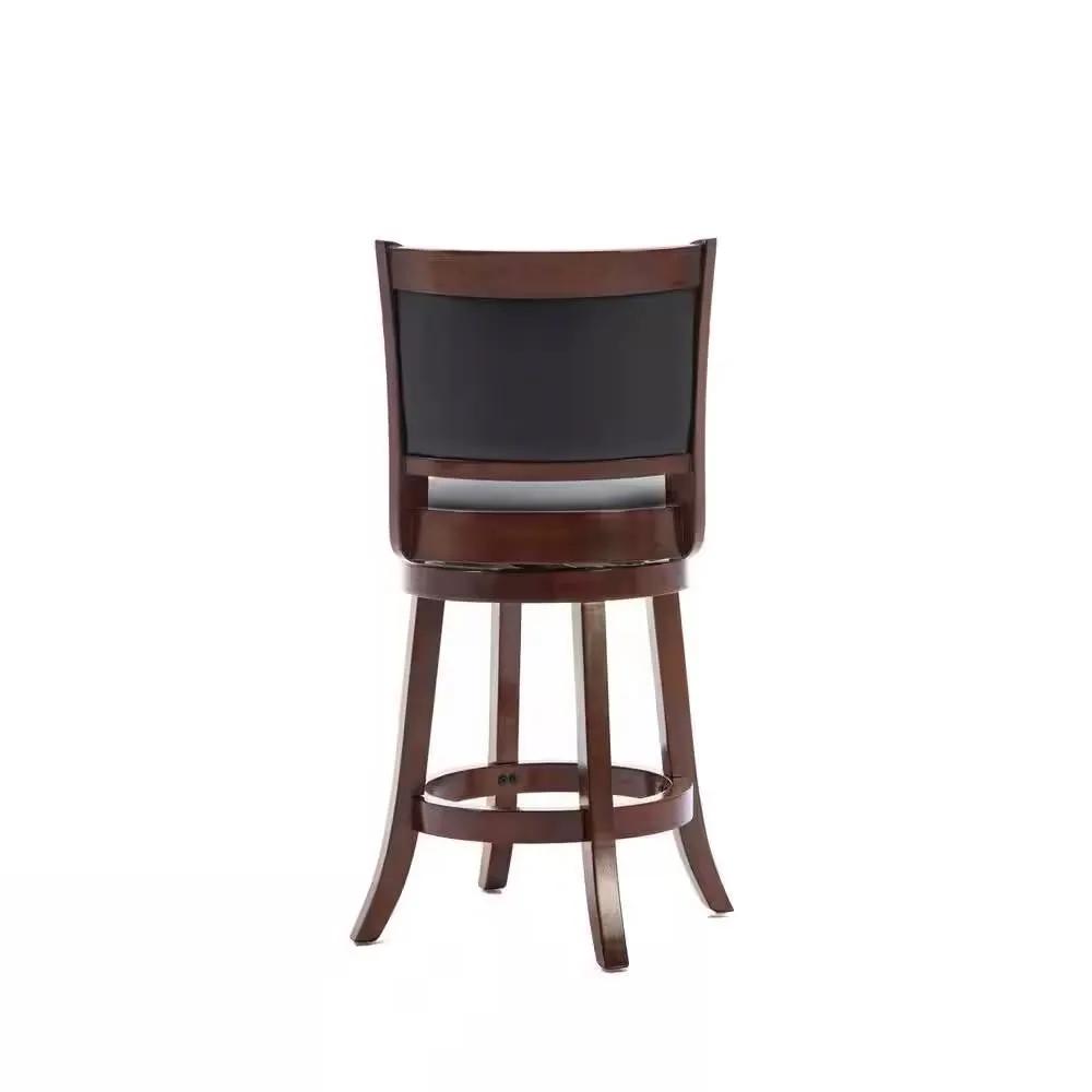 Counter Height Barstool in Cherry Wood Finish with Black Padded Swivel Seat by HomePacific