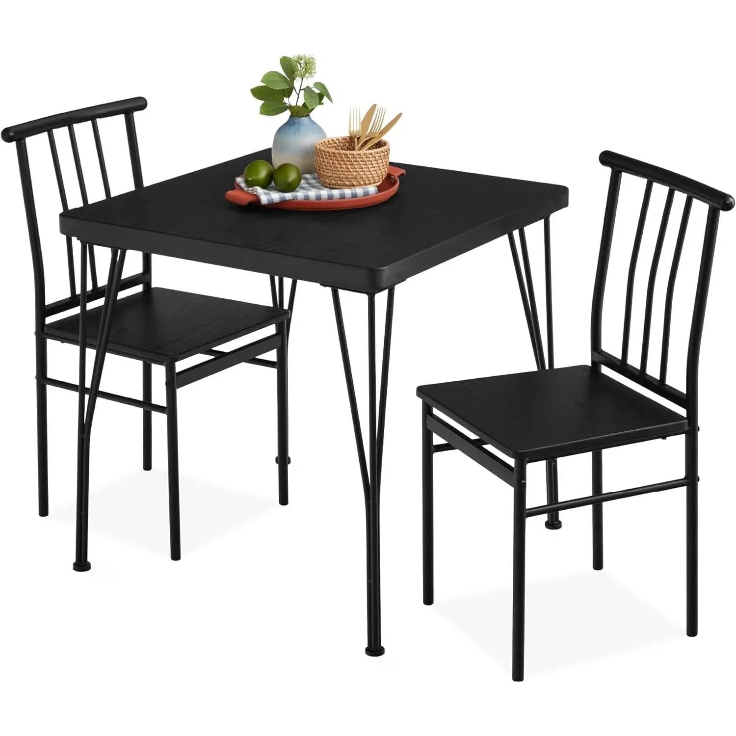 Modern 3-Piece Metal Frame Dining Set with Black Wood Top Table and 2 Chairs by HomePacific