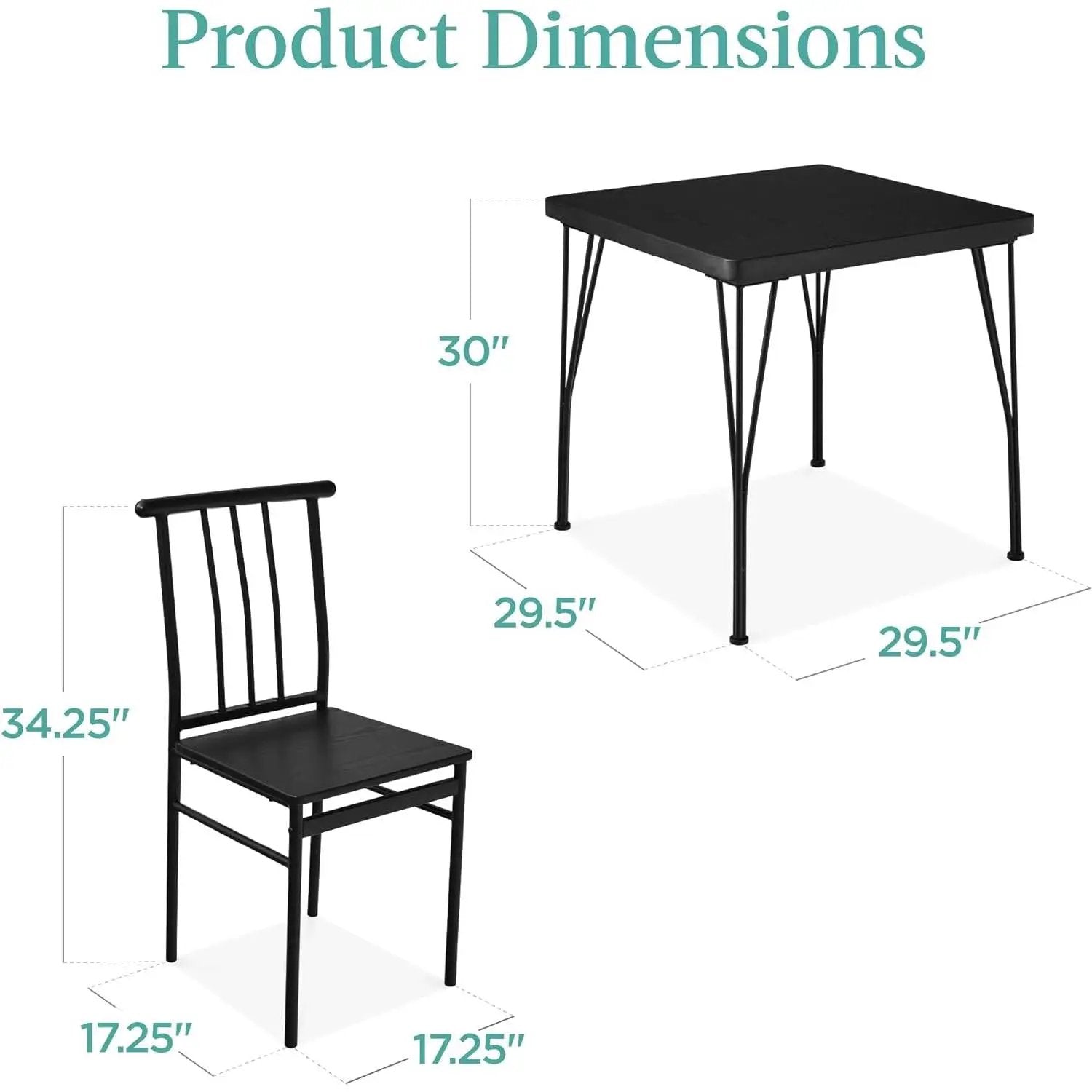 Modern 3-Piece Metal Frame Dining Set with Black Wood Top Table and 2 Chairs by HomePacific
