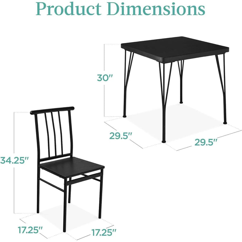 Modern 3-Piece Metal Frame Dining Set with Black Wood Top Table and 2 Chairs by HomePacific