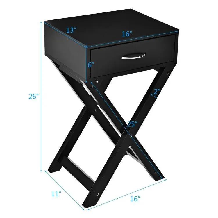 X-Shape 1 Drawer Nightstand End Side Table Storage in Black by HomePacific