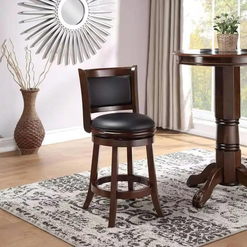Counter Height Barstool in Dark Brown Wood Finish with Black Padded Swivel Seat by HomePacific