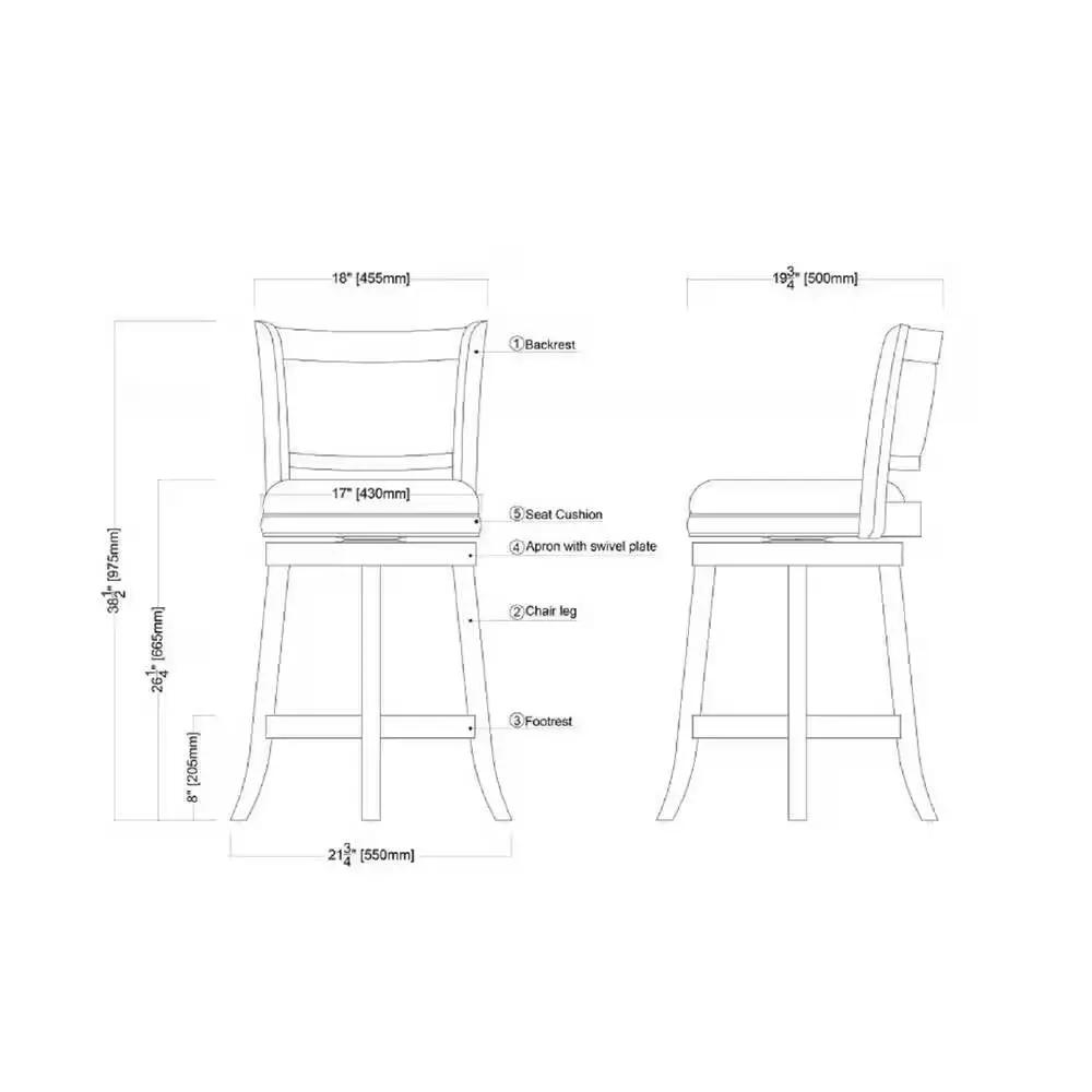 Counter Height Barstool in Dark Brown Wood Finish with Black Padded Swivel Seat by HomePacific