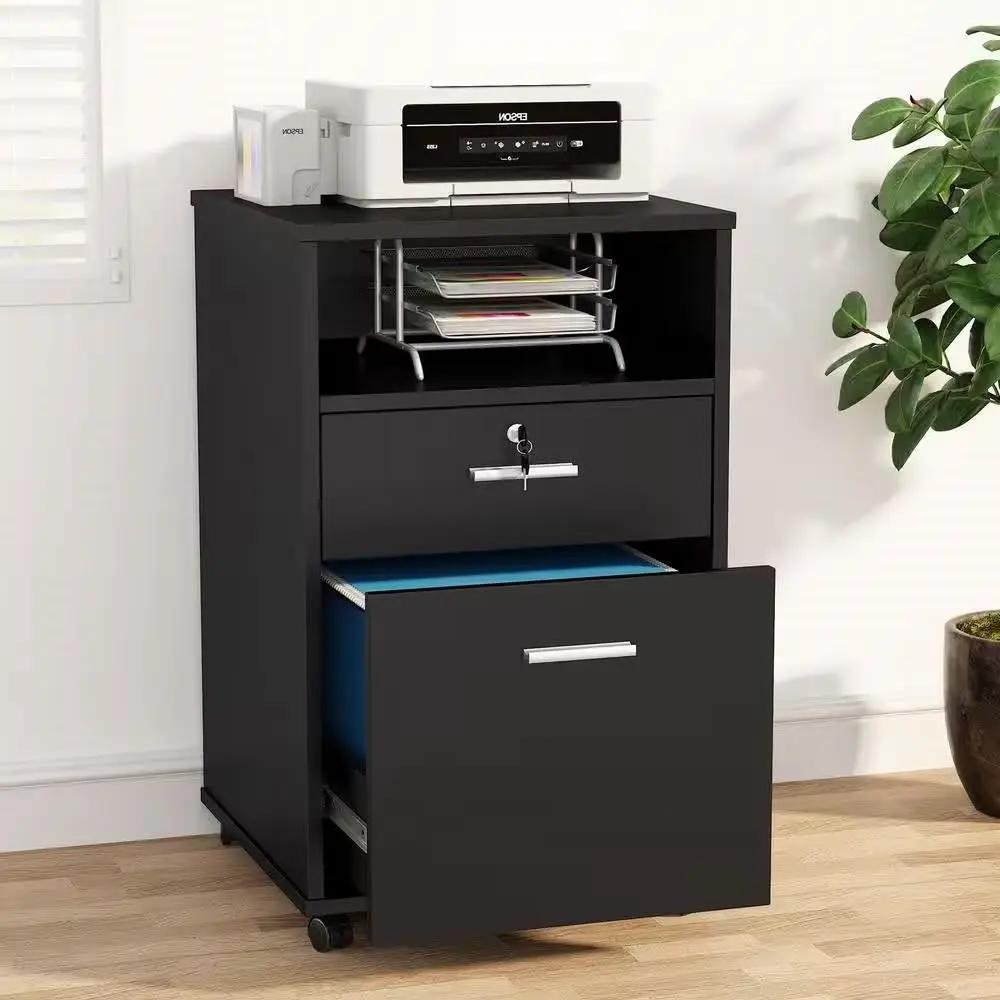 Black Rolling 2-Drawer Mobile File Cabinet Printer Stand Office Cart on Wheels by HomePacific
