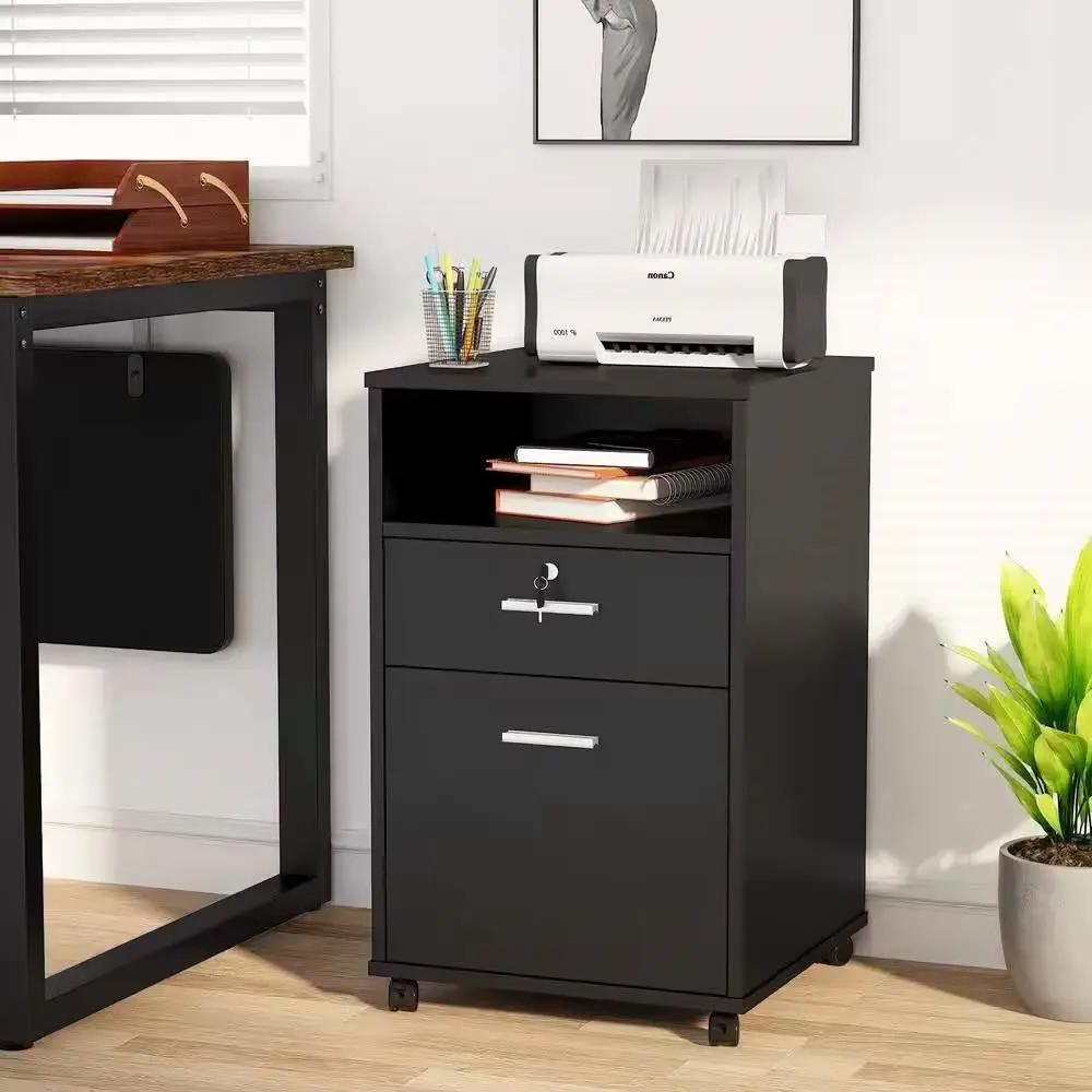 Black Rolling 2-Drawer Mobile File Cabinet Printer Stand Office Cart on Wheels by HomePacific