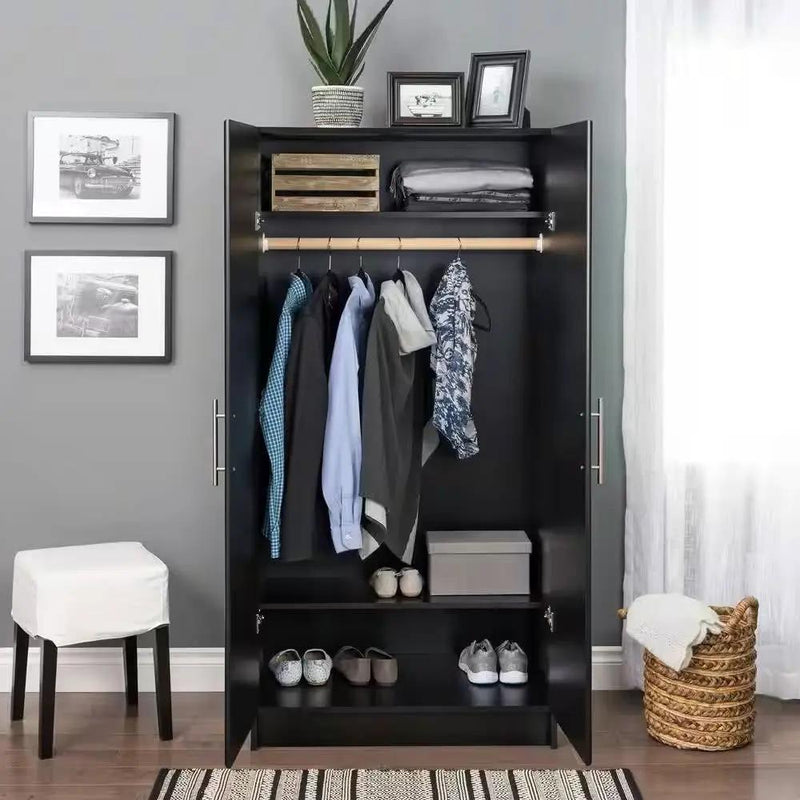 Black Freestanding Bedroom Cabinet Armoire Wardrobe Closet with Hanging Rail by HomePacific