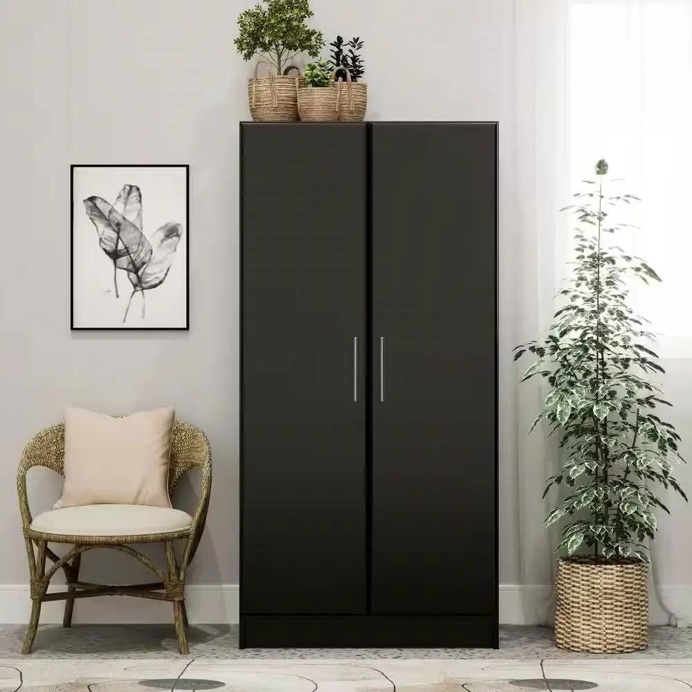 Black Freestanding Bedroom Cabinet Armoire Wardrobe Closet with Hanging Rail by HomePacific