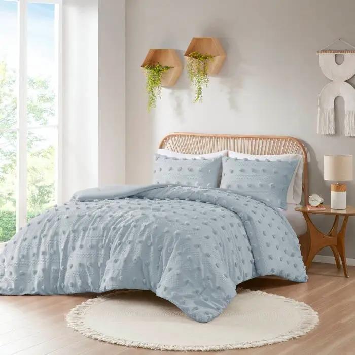 King/Cal King 3-Piece Blue Pompom Microfiber Hypoallergenic Comforter Set by HomePacific