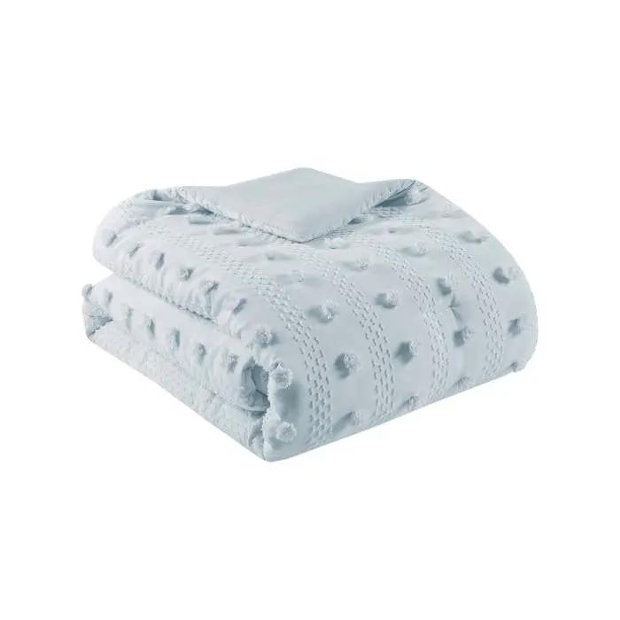 King/Cal King 3-Piece Blue Pompom Microfiber Hypoallergenic Comforter Set by HomePacific