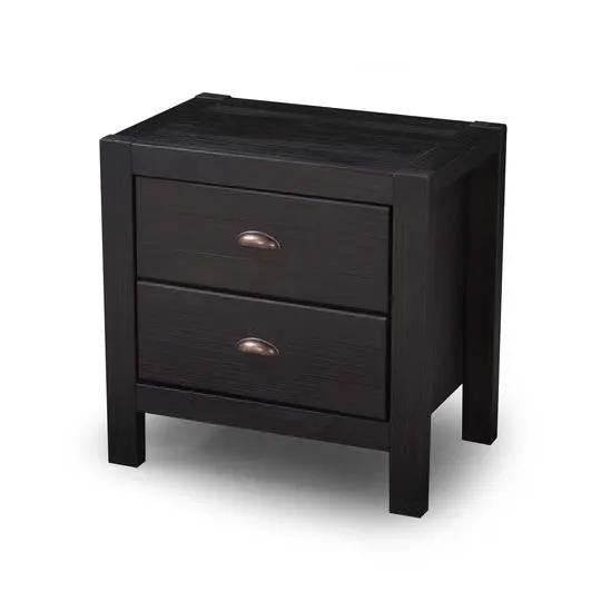Farmhouse Style Solid Pine Wood 2-Drawer Nightstand Bedside Table in Black by HomePacific
