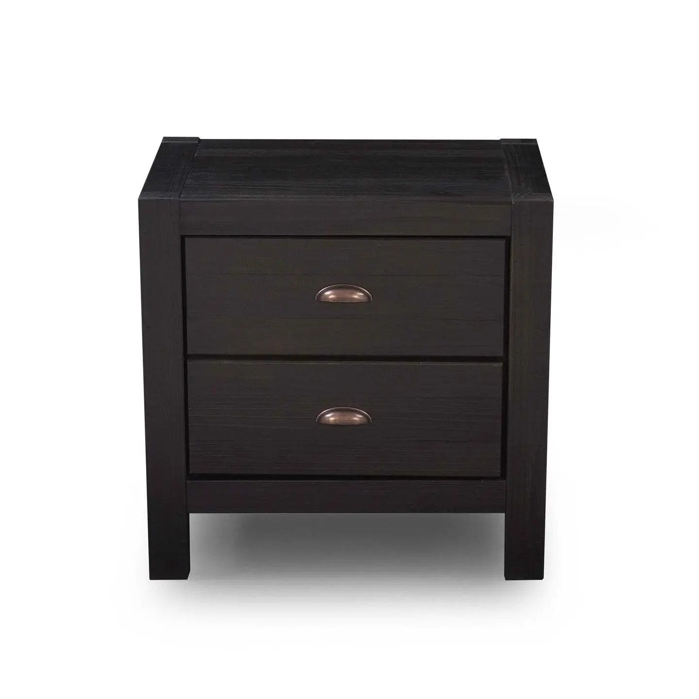 Farmhouse Style Solid Pine Wood 2-Drawer Nightstand Bedside Table in Black by HomePacific