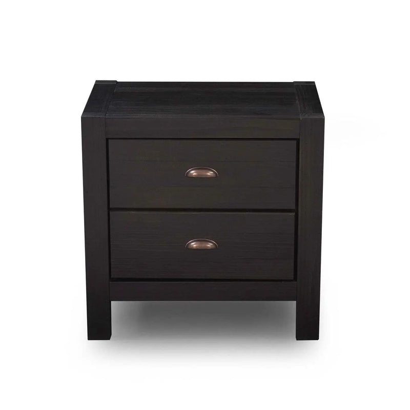 Farmhouse Style Solid Pine Wood 2-Drawer Nightstand Bedside Table in Black by HomePacific