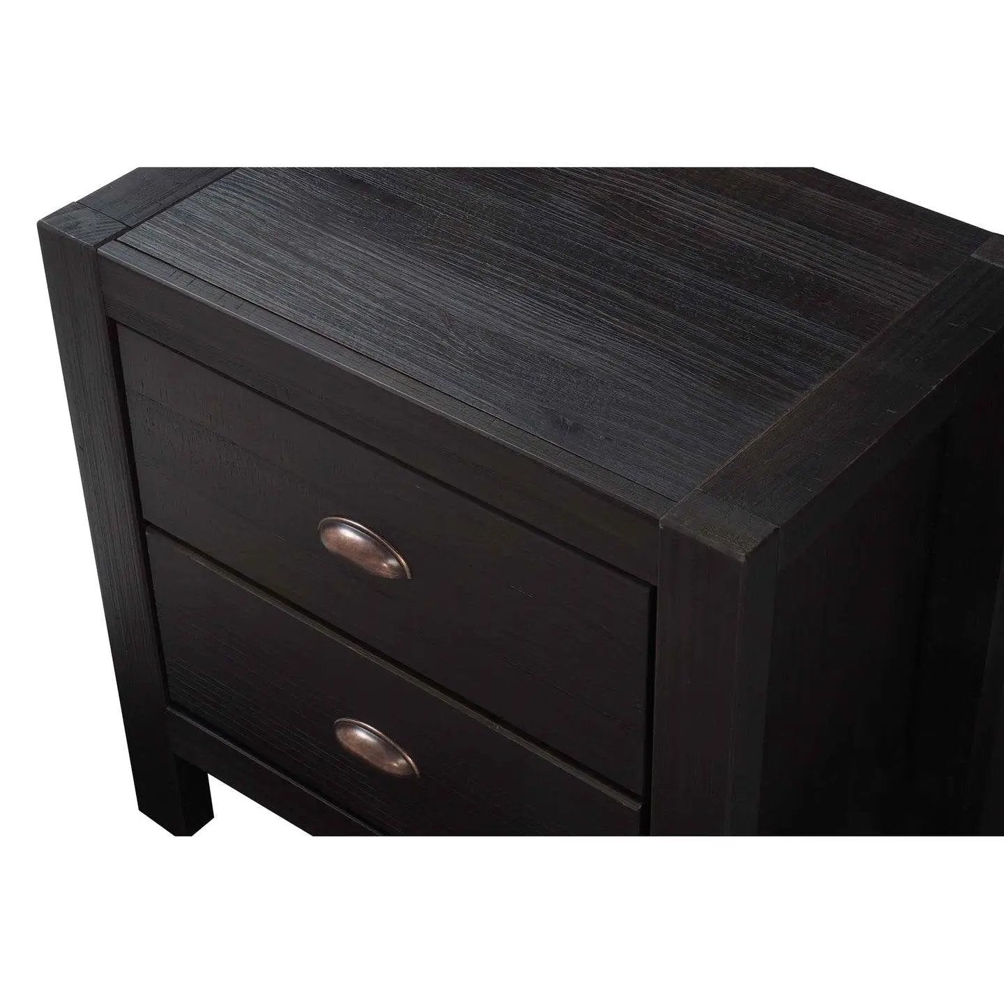Farmhouse Style Solid Pine Wood 2-Drawer Nightstand Bedside Table in Black by HomePacific