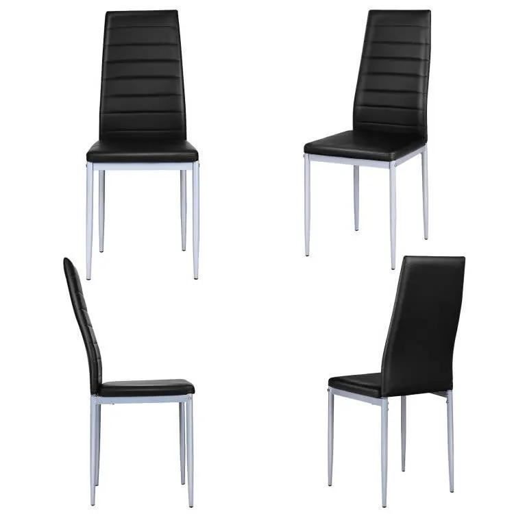 Set of 4 Modern High Back Black PVC Leather Dining Chairs with Metal Legs by HomePacific