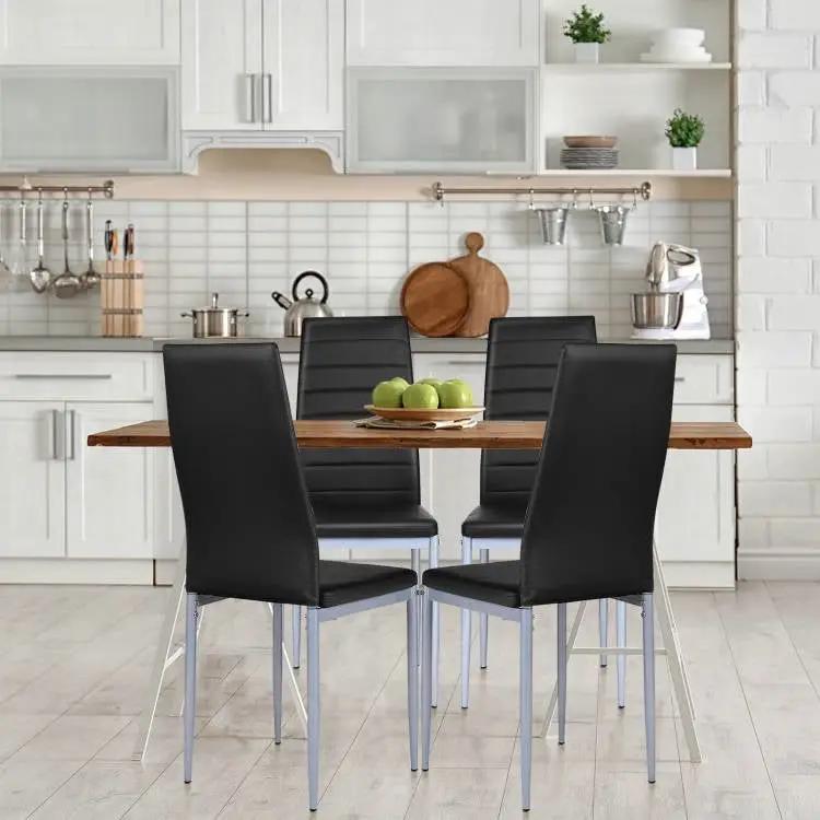 Set of 4 Modern High Back Black PVC Leather Dining Chairs with Metal Legs by HomePacific