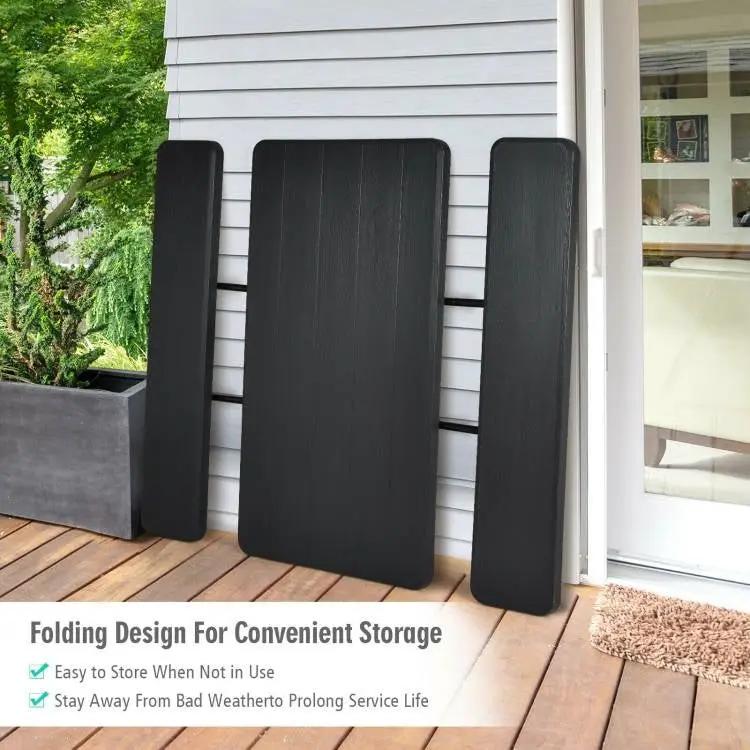 Folding Picnic Table with 2 Benches Outdoor Patio Dining Set in Black by HomePacific