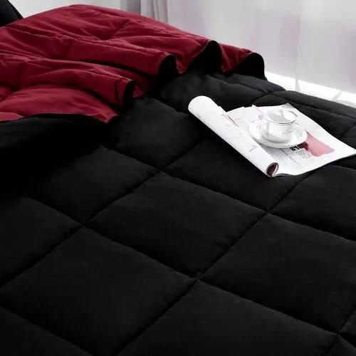 Full/Queen Traditional Microfiber Reversible 3 Piece Comforter Set in Black/Maroon by HomePacific
